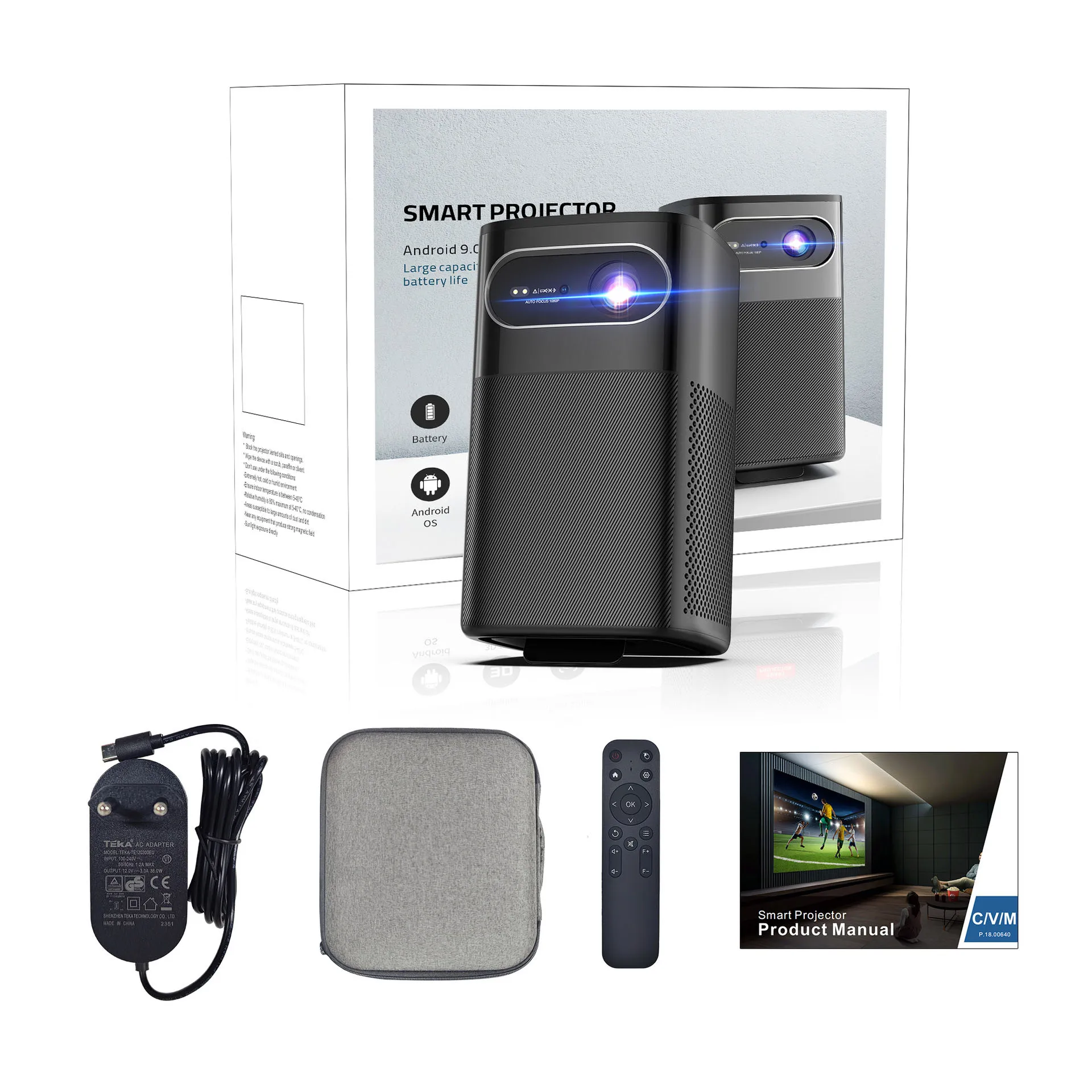 4K Support Built-in Speaker 1080P Full HD Wireless Mini Portable Movie Projector with Rechargeable Battery