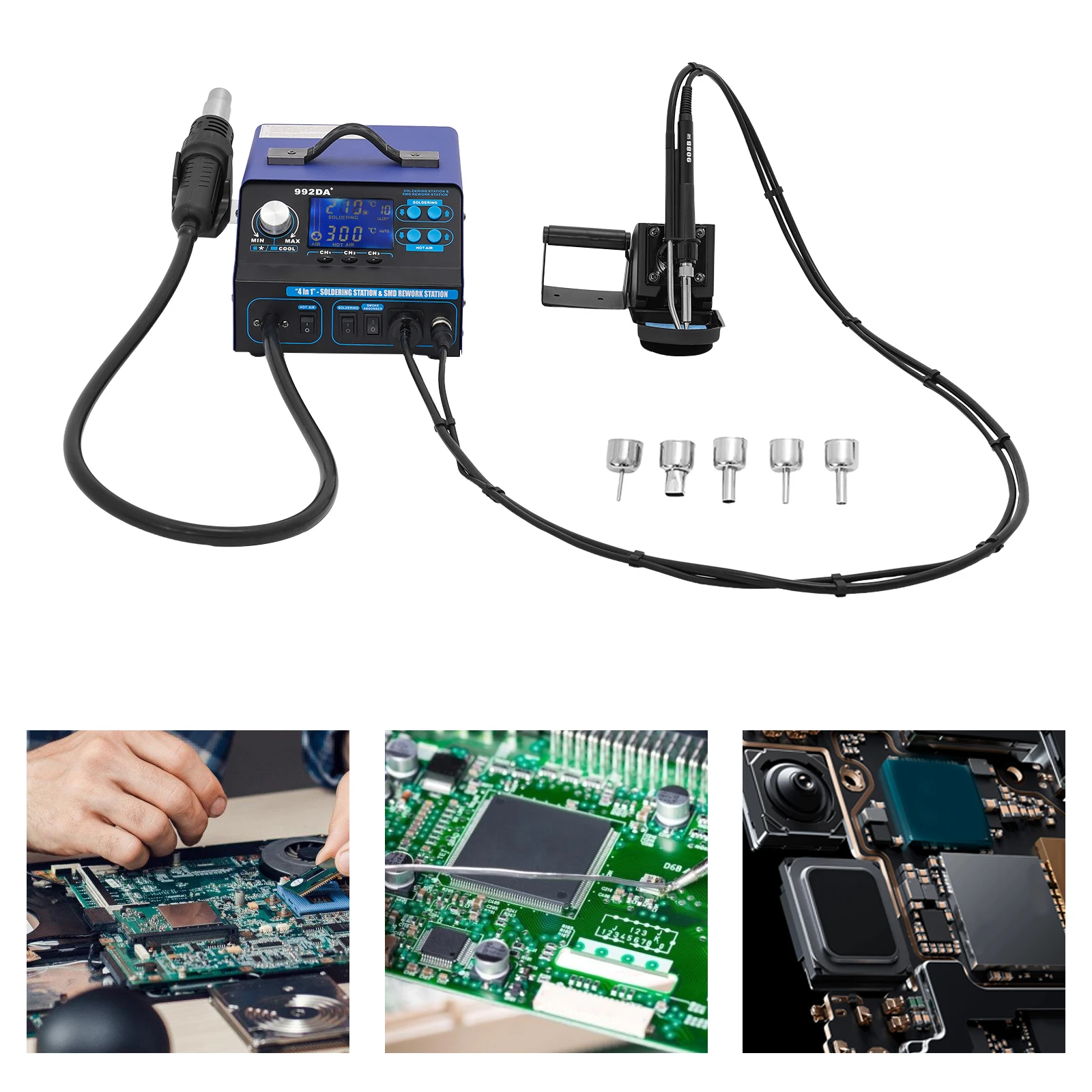 

Multifunction Soldering Iron Station Kit,992DA+ Rework Station,Welding Hot Air Gun Welding Desoldering Repair Tools 110V/220V