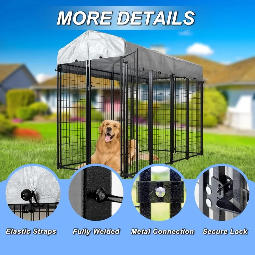 Large Dog Kennel Outdoor Pet Pens Dogs Run Enclosure Animal Hutch Metal Coop Fence with Roof Cover