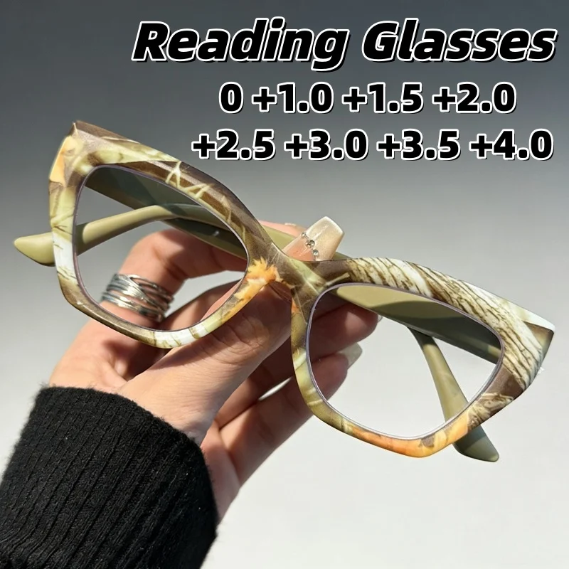

New Anti-Blue Light Presbyopia Glasses Unisex Fashionable Floral Cat-Eye Reading Eyewear with Spring-Loaded Temples 0 To +4.0