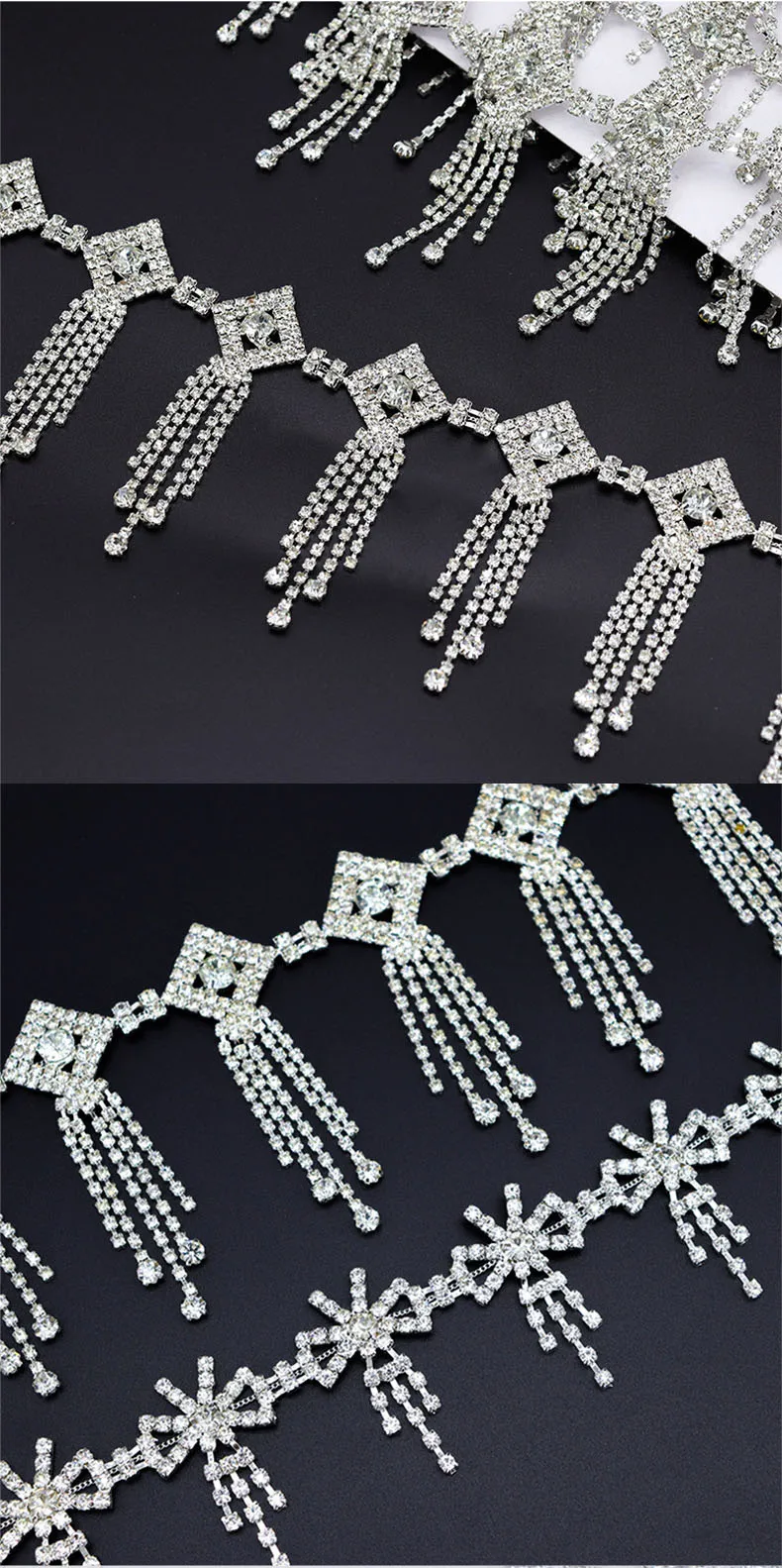 5 Meter Strass-Kettenborte mit Fransen, glitzernde Kristall-Accessoires, DIY Hochzeitsdekoration, Geschenk, Schleifenform, Strassband – Detail 3