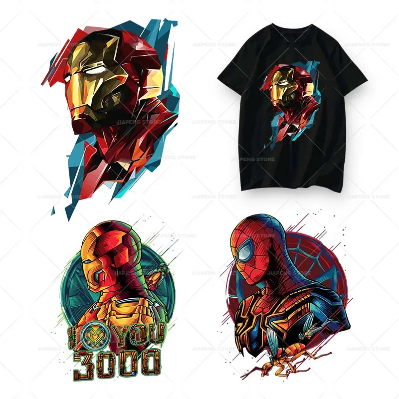 Spiderman Cartoon Thermal Stickers for Clothes Iron Man Heat Transfer Super Hero Patches Disney Iron on Transfer for Jacket DIY