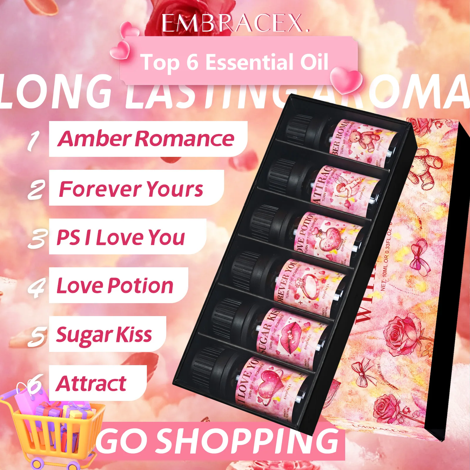 6 قطعة/1 مجموعة 10 مللي مع الحب الزيوت الأساسية النساء العطور هدية عيد الحب مجموعة من 6 زيوت عطرية ممتازة لصنع الشموع