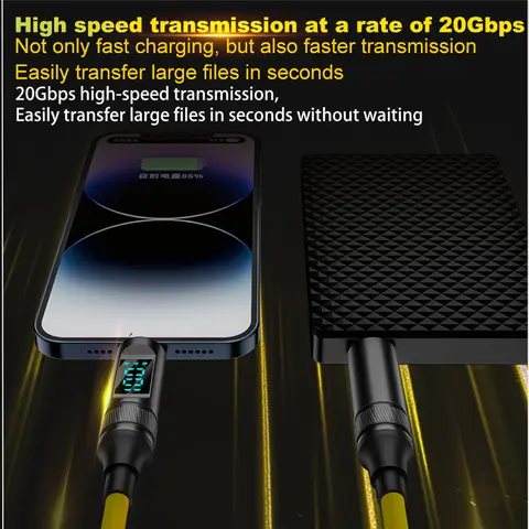 선더볼트 3 LED 디스플레이 케이블, USB-C 코드, 아이폰 15 프로, 맥북 프로, 삼성, 샤오미 2M, USB 3.2, 20Gbps, USB C 타입, 100W, 5A