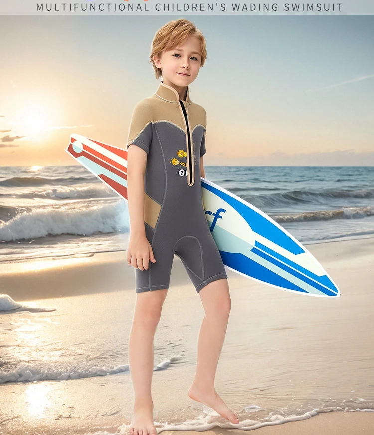 

Kids 2.5MM Neoprene Short Sleeve Surfing Snorkeling Kayaking Swim Diving Suit For Boys'Scuba Spearfishing Front Zipper WetSuit