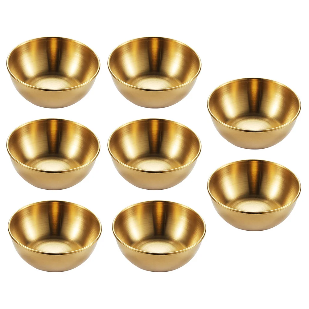 

8pcs Stainless Steel Sauce Dishes Set Golden Seasoning Bowls For Dipping Condiments Side Appetizers Flavor Serving Mini Plates