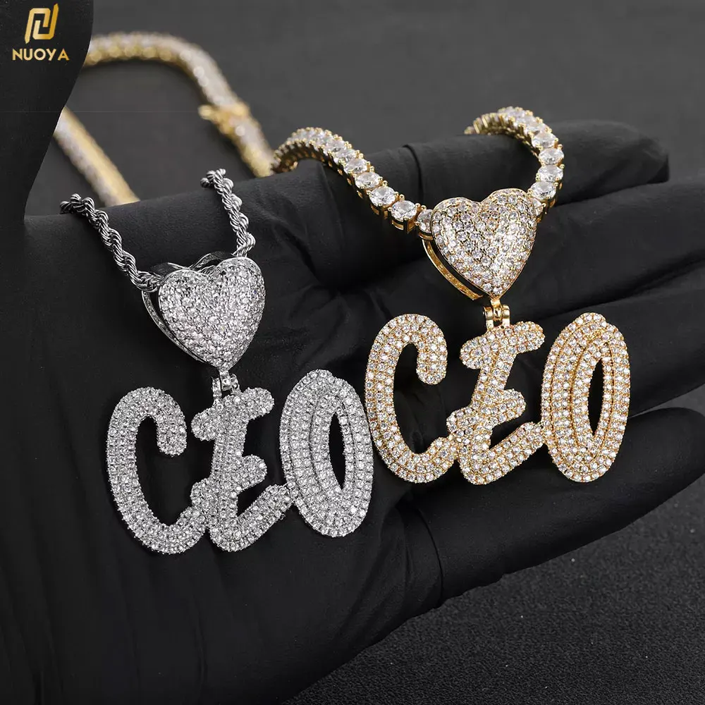 Hip Hop Custom Letter Splicing Pendant Gold Plating Zircon Full Diamond Necklace Jewelry Chain for Men