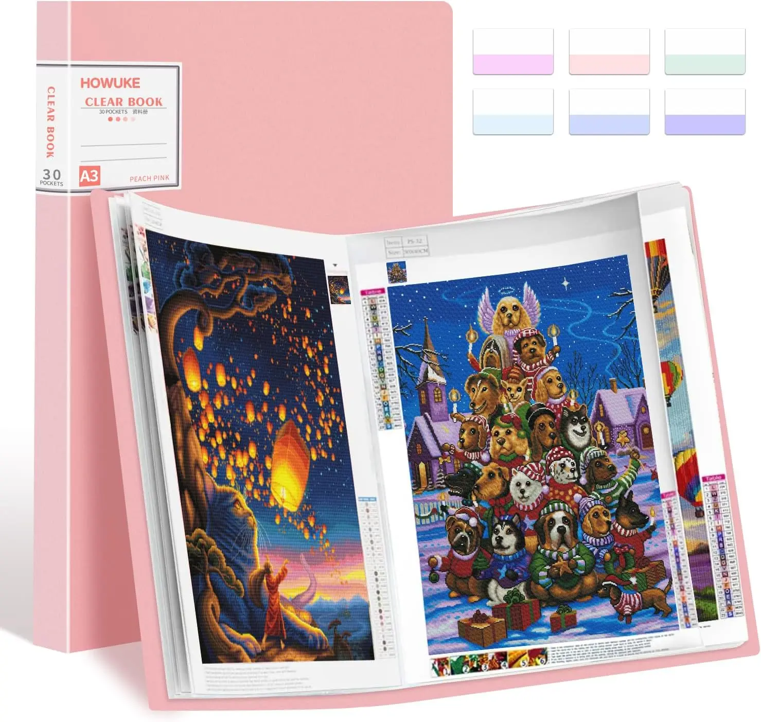 

A3 Diamond Painting Storage Book, 60-View Art Portfolio with 30 Pages Protectors, 17.3x12.8in