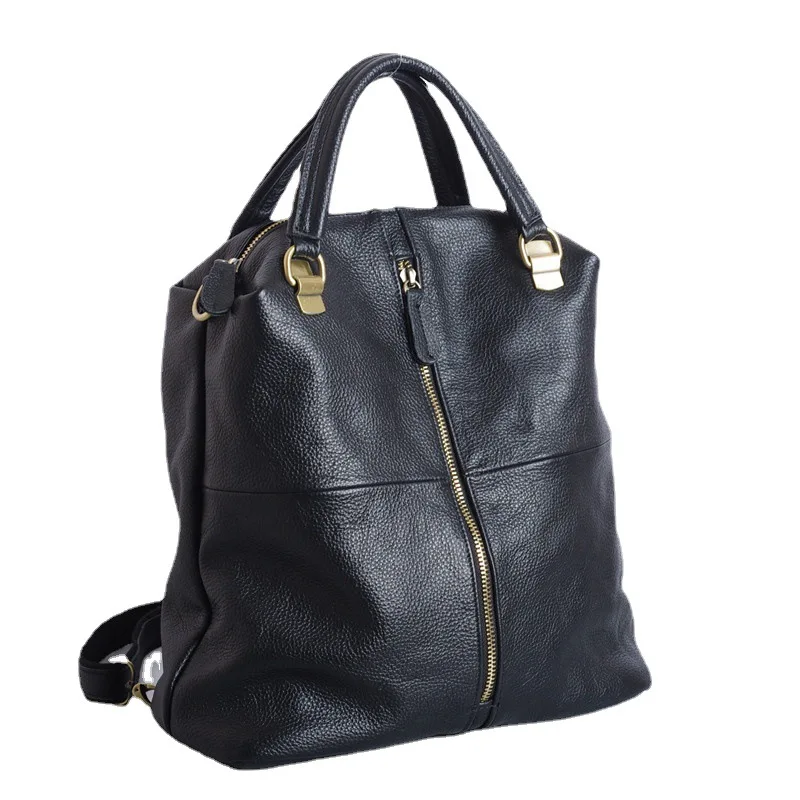 High Quality Fashion Genuine Leather Backpack Men Bagpack Student School Bag Backpack daily male Rucksack large Knapsack Black