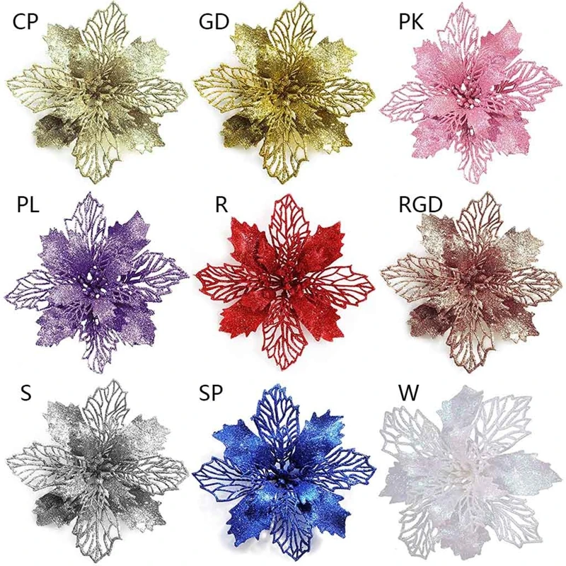 Y1UB Weihnachtsfeiertags-Weihnachtsstern-Blumen, künstliche Glitzer-Weihnachtsstern-Hochzeitsblumen, Dekoration,