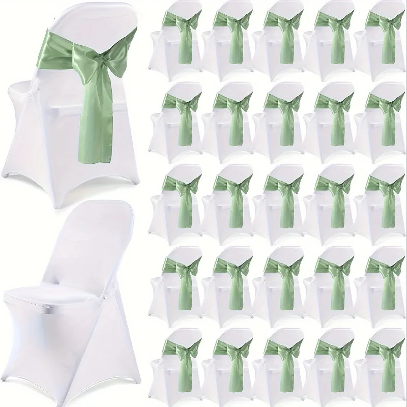30/50pcs Satin Chair Sashes with Bowknots Polyester Rectangular Satin Ribbon Chair Straps for Weddings Banquets Event Home Decor