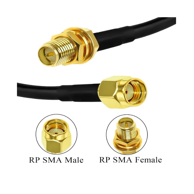 RP-SMA Male Plug to RP-SMA Female Connector RF Pigtail Jumper Extension Caxial Cable RG58 1m