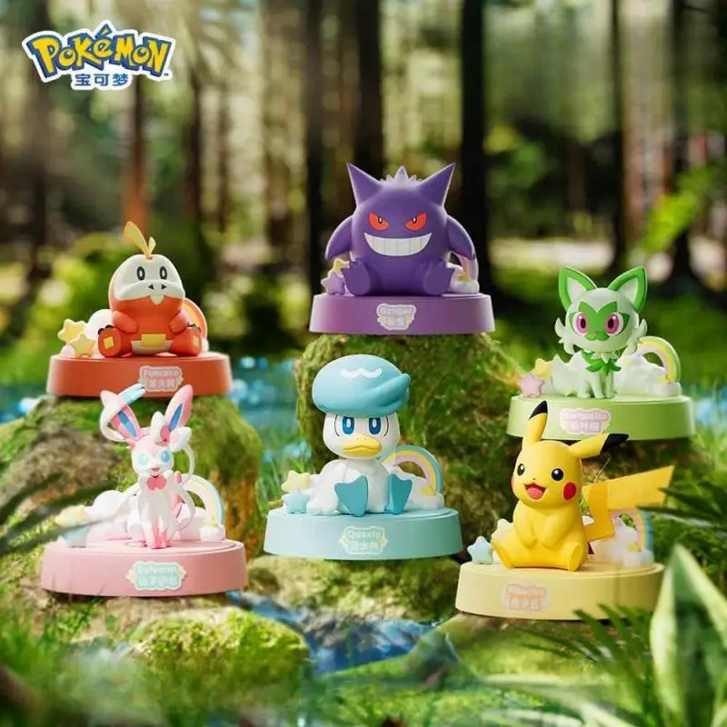 Genuine Pokemon Pikachu Quaxly Fuecoco Sprigatito Series of Row Seat Aromatherapy Ornaments Car Desktop Cartoon Figurines Gifts