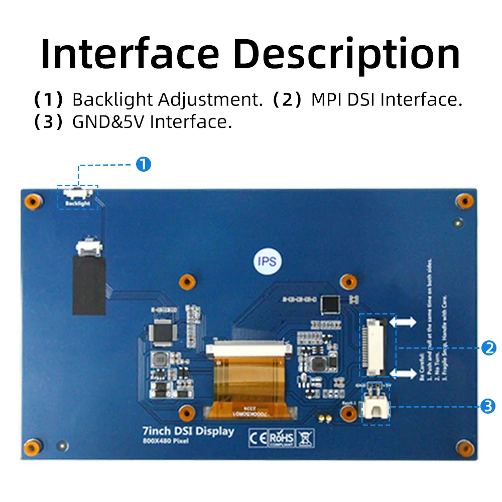 IUoYoMon pantalla táctil DSI de 7 pulgadas 800x480 pantalla LCD Monitor de pantalla táctil capacitiva portátil para Raspberry Pi 5 4 3 3B + 2