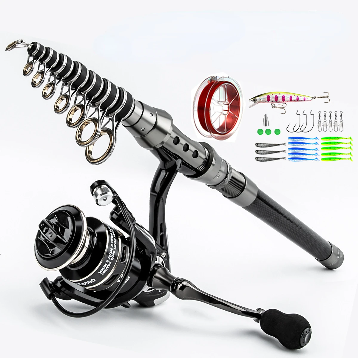 Protable Carbon Fiber Lure Rod Sets for Catching Large Bass Fishing Rod Spinning Reel and Line Combo Set Accessories