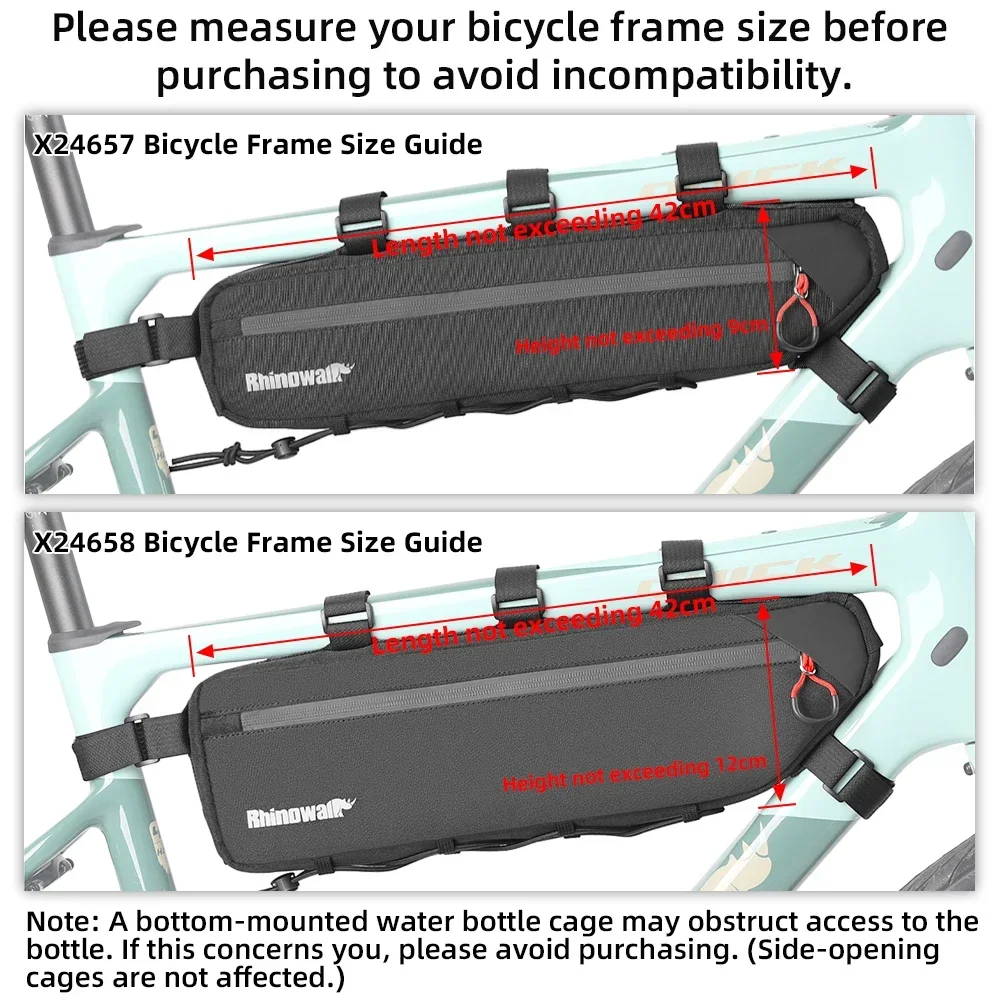 Rhinowalk Bike Frame Bag 2.1L-2.7L Splash-Proof Bicycle Under Tube Bag Triangle Bag Double Sided SBS Zipper Bottom binding syste