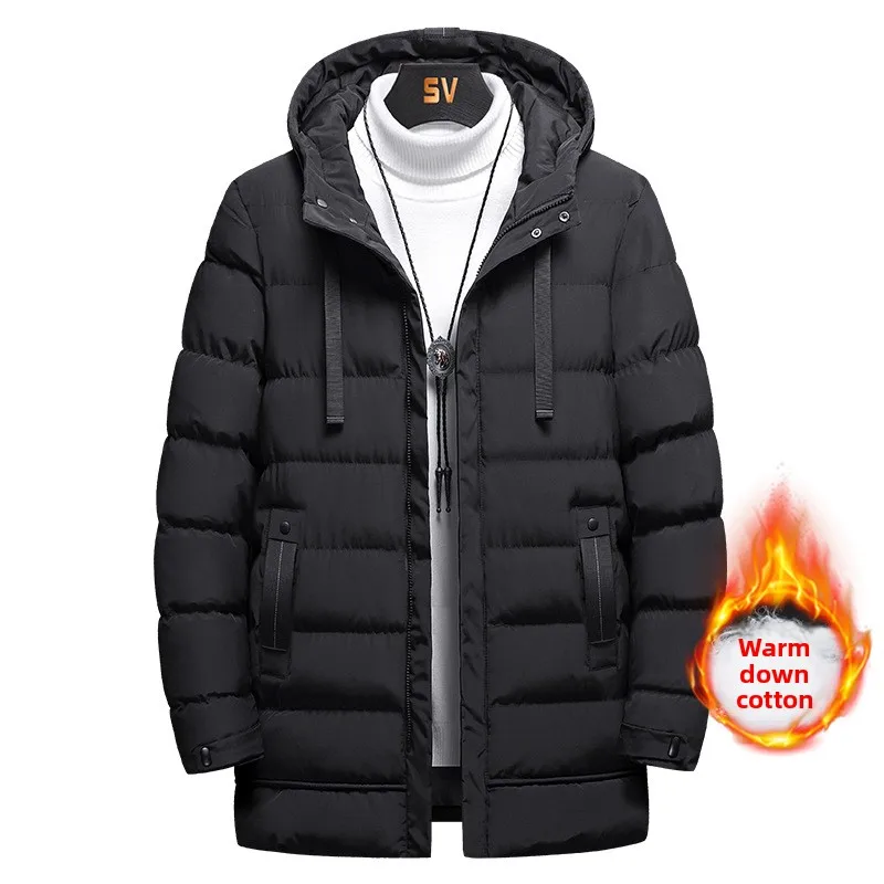 

Padded clothes autumn and winter new thickened warm hooded medium and long versatile knee high-end padded jacket men