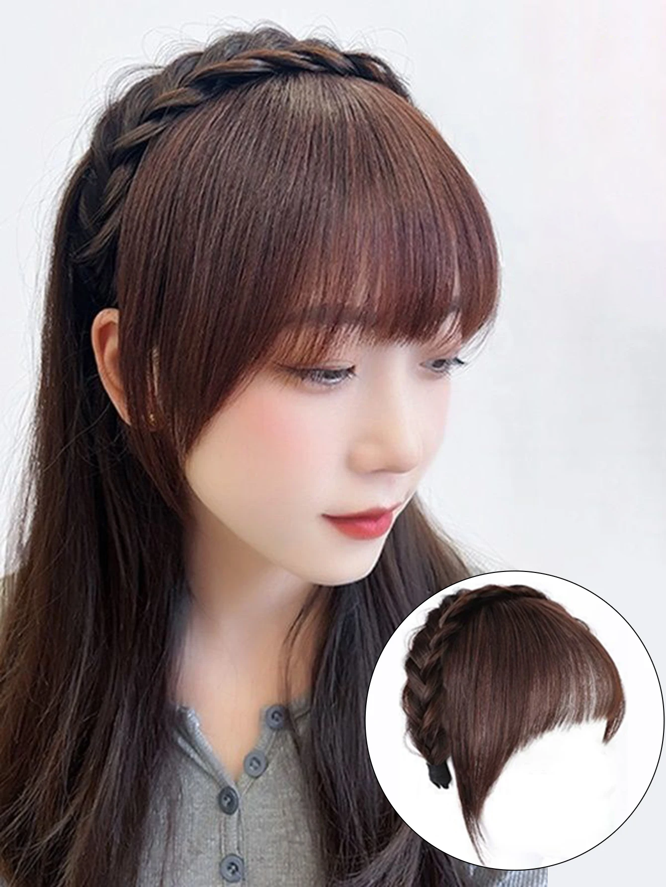 Hair Band Black&Brown Wig Bangs Headbands for Women Girls Twist Braid Headband Hairpiece Styling Tools Hair Accessories Headwear