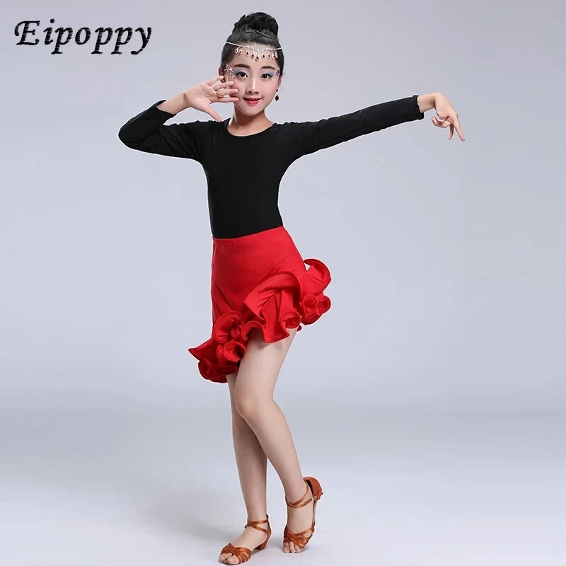 여아용 라틴 댄스 의상, 라틴 댄스 스커트, 어린이 채점 연습복, 용수철 및 여름 라틴 세트, 긴팔, 신제품
