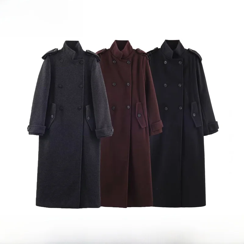 

New Autumn Winter Women's Long Coat Jaet Mixed Fiber ZR Sle Street Warm Faion Outerwear for Middle-Aged Ladies