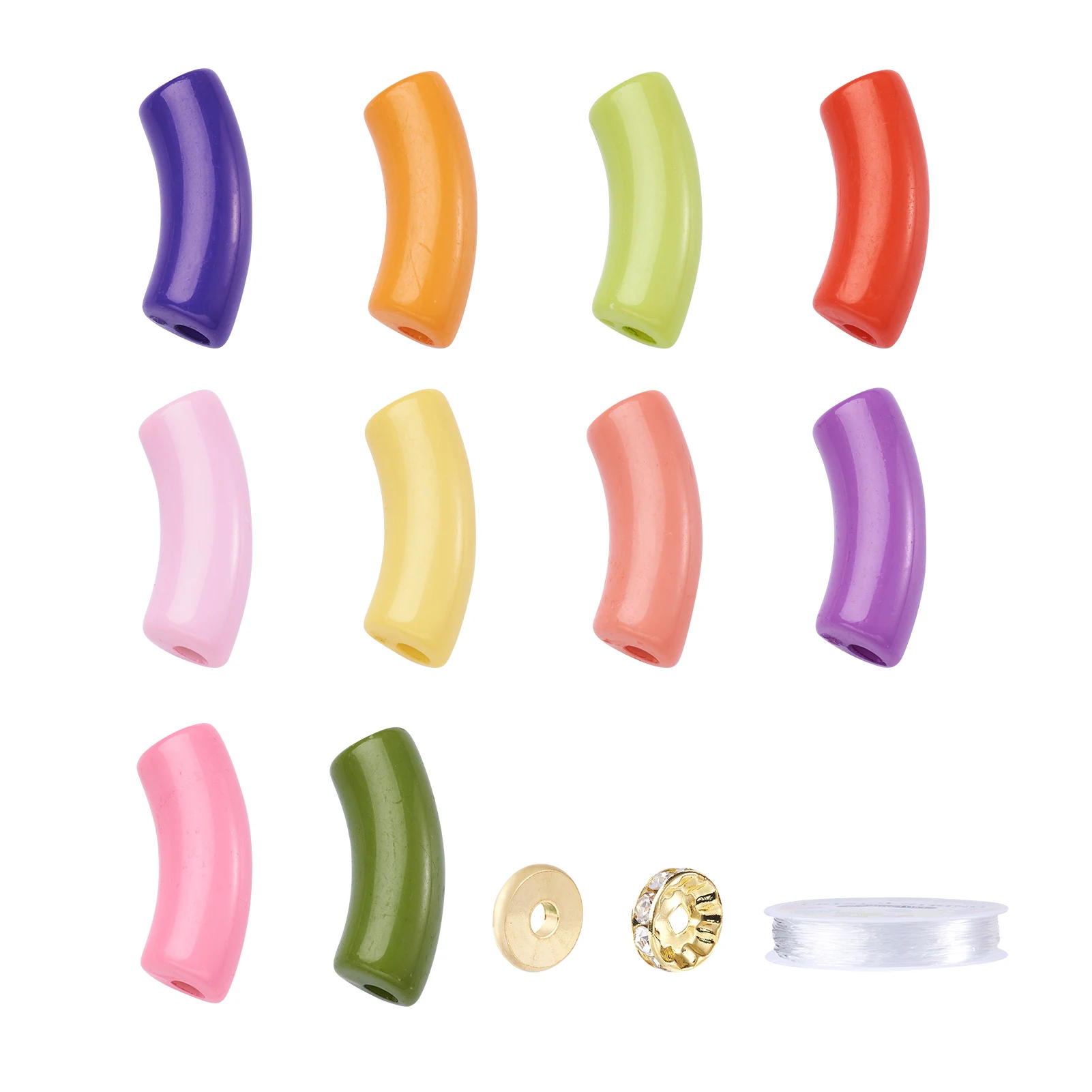 Acrylic Bead Curved Tube Beads for Jewelry DIY Craft Stretch Bracelets Making Supplies Kit with Loose Spacer Bead Elastic Thread image 4