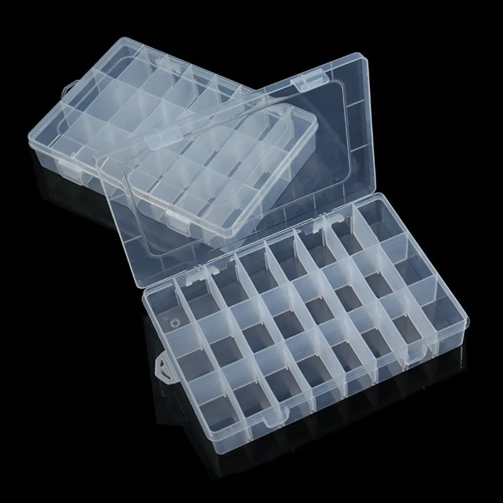 24 Slots Jewelry Storage Box Transparent Plastic Adjustable Grids Beads Organizer Container Rectangle Shape Clear Case