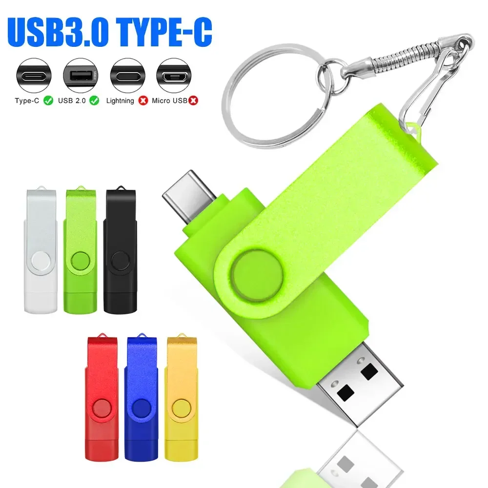 Type-C USB 3.0 High speed flash drive 2 IN 1 360° Rotate Freely Pen Drive 128GB/64GB/32GB/16GB Multi-format Compatible U Disk