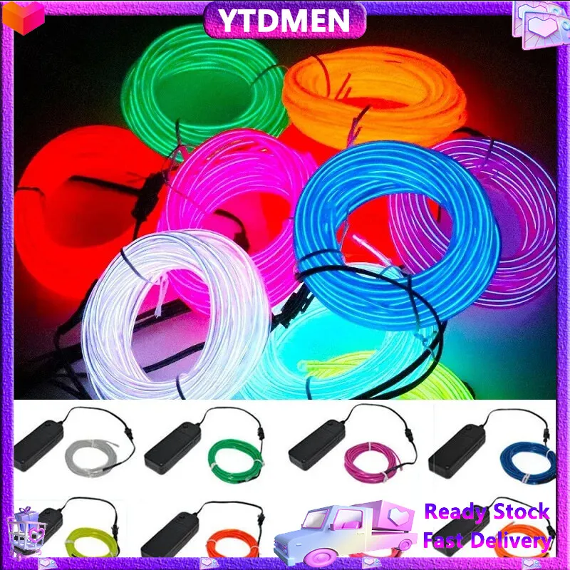 1/2/3/4/5M LED EL Wire Light Strip Battery Neon Glowing String Lights DIY Rope Tube Halloween Blacklight Multicolor Party Decor