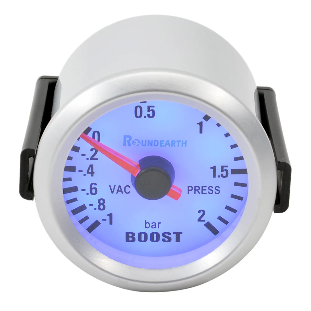 Round Earth 52mm BlueBacklight Auto Car Turbo Boost Gauge Turbin -1~2 Bar Pointer Clock Vacuumd Instrument Meter