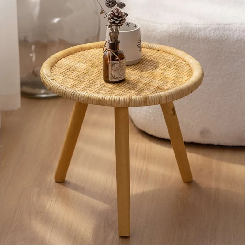 

Solid Rattan Small Coffee Table Sofa Side Table B&B Simple Movable Small Round Table Living Room Balcony Small Tea Table Bedside