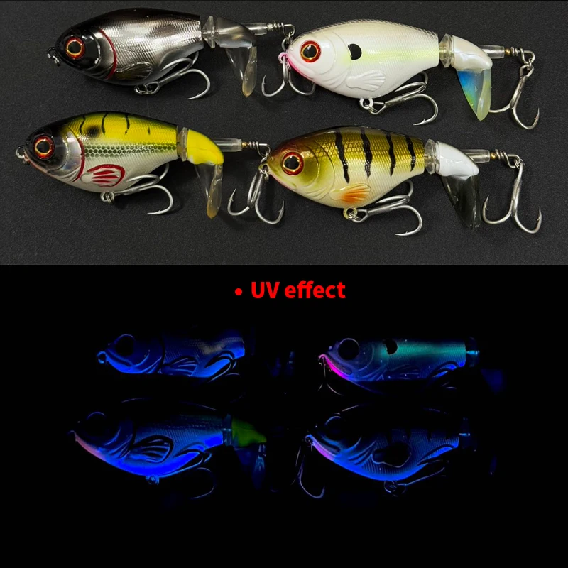 

75mm 17g Topwater Popper Fishing Lures UV Luminous Whopper Artificial Hard Baits Glow Swimbait with Rotating Soft Tail Bass Pike