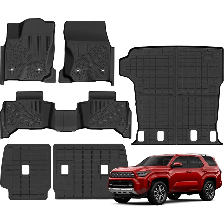 

6PCS Floor Mats Fit for 4Runner 2025 5 Seats Not for Hybrid EV All Weather TPE Floor Liner w Trunk Mat Backrest Mat Cargo Line
