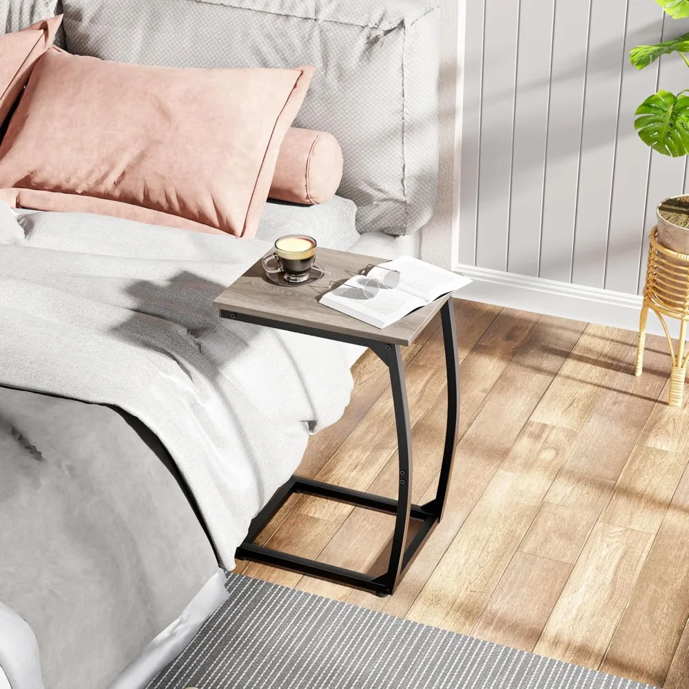 Curved Leg C-Shaped End Table Set of 2, Slide Under Sofa Side Table for Living Room Bedroom