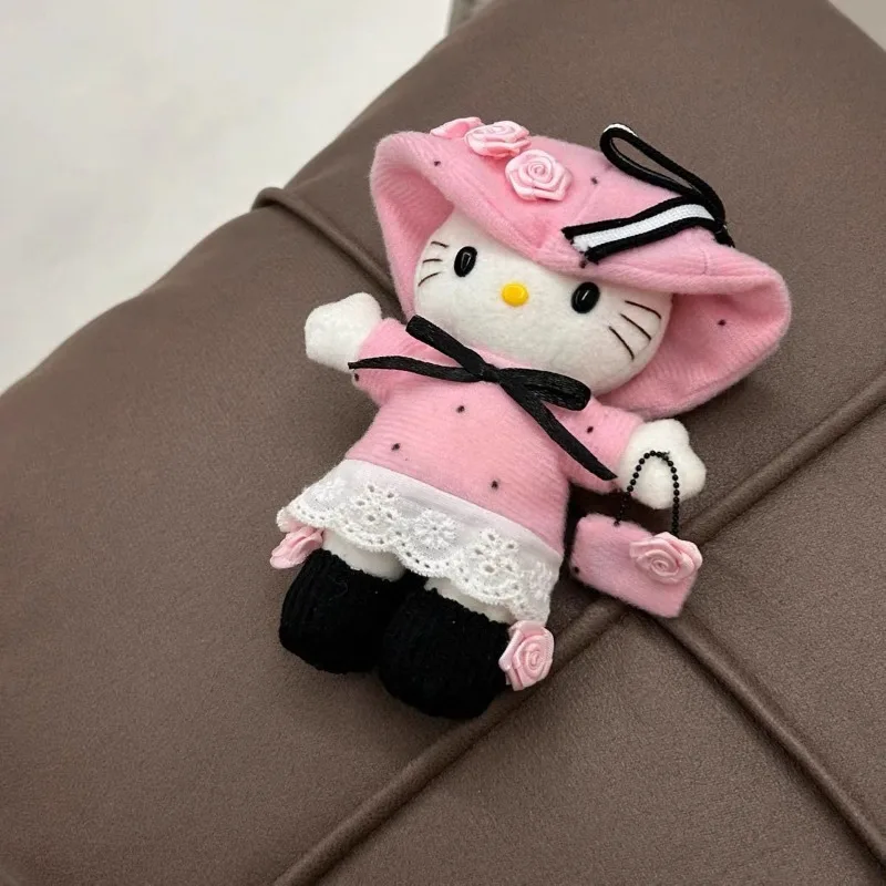 Anime Cartoon Pink Top Hat Hellokittys Plush Toy Bag Decoration Pendant Kawaii Plushie Doll Key Chain Children's Birthday Gift