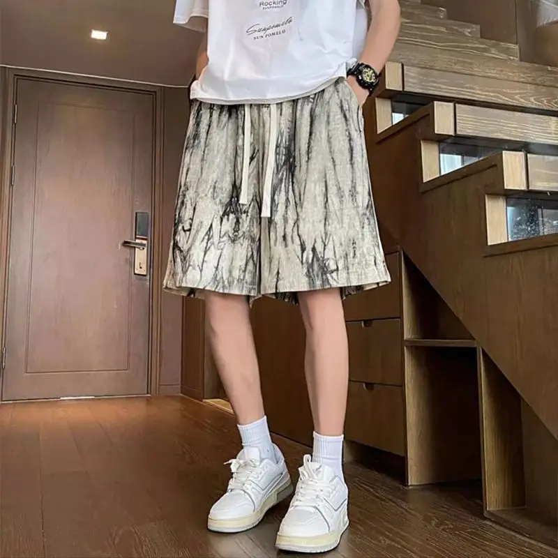 

Men's shorts summer new light and thin ice silk loose trend tie-dye beach casual pants