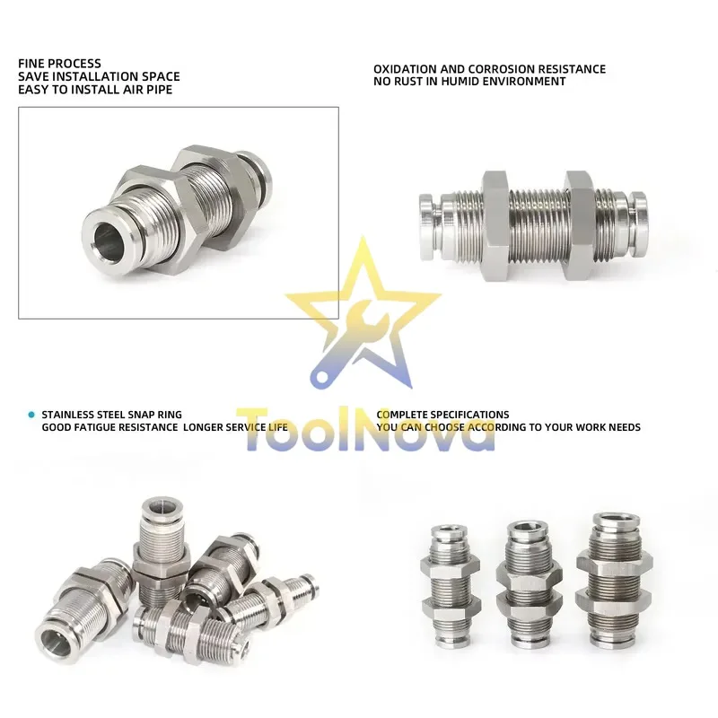 2026*Hotsale* Pneumatic Connection 304 Stainless Steel Bulkhead Union Through Butt Plate Air Tube Quick Connector Pm4 Pm6 Pm8