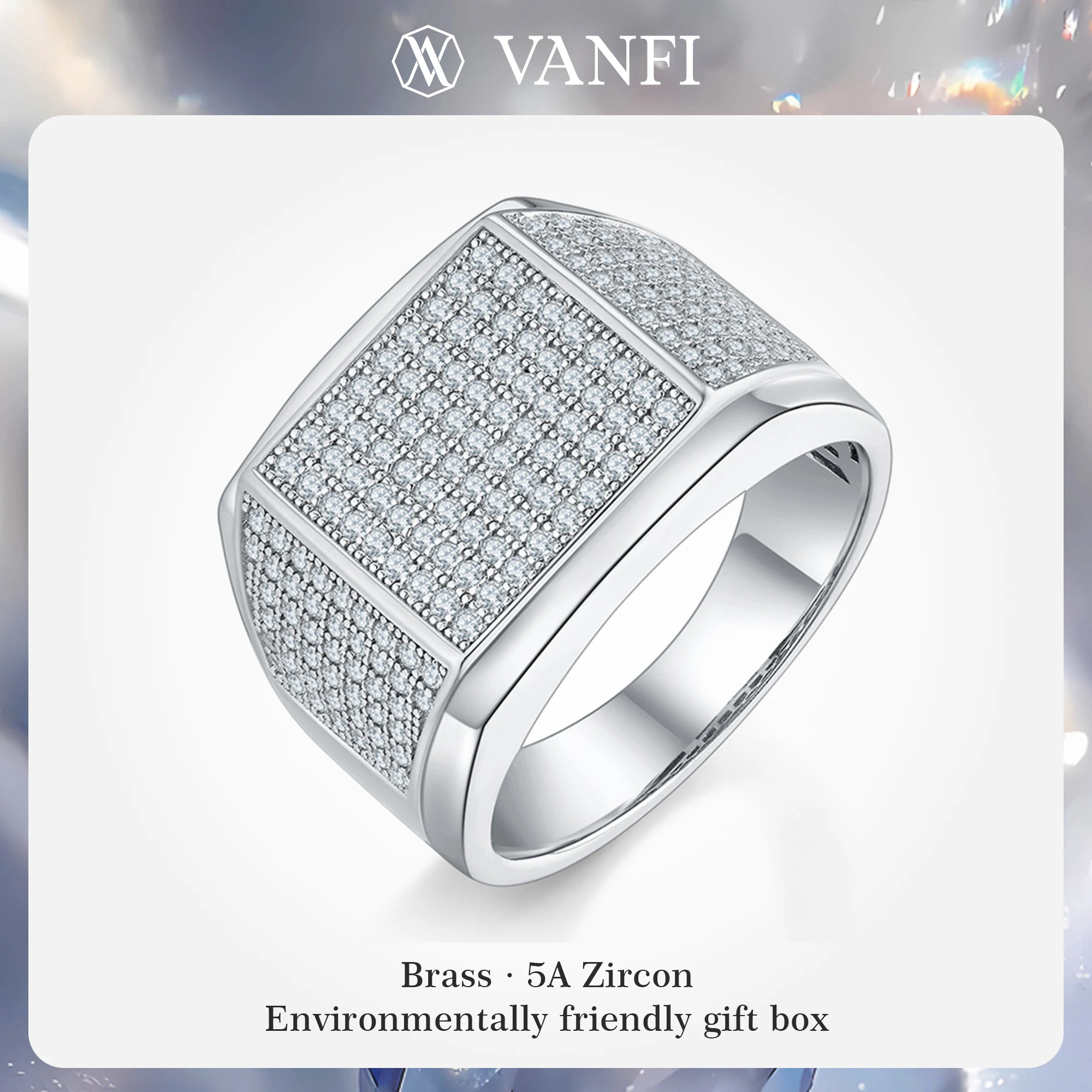 

Kfvanfi Мужское кольцо в стиле хип-хоп, высококачественная медь с кубическим цирконом 5А, толстые позолоченные, долговечные цветные антиаллергенные роскошные ремешки