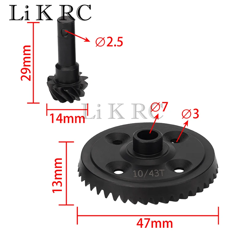 Metal Front Rear Differential Gear Diff Gear Steel Gear 43T 10T Pinion Spiral Gear for 1/8 SLEDGE #9579