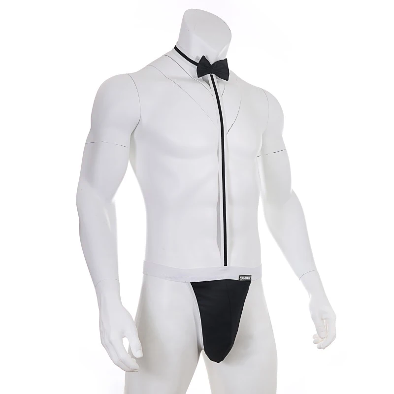 Novelty Sexy Men's Mankini Thong Underwear Erotic Lingerie Waiter Costume Suspender Bodysuit Tie Teddies