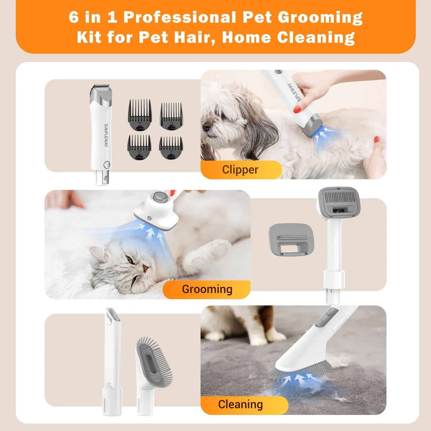 Sustainable Pet Grooming Trimmer Kit Dog and Cat Hair Deshedding Vacuum Cleaner with Brush Feature-Rich Pet Hair Remover