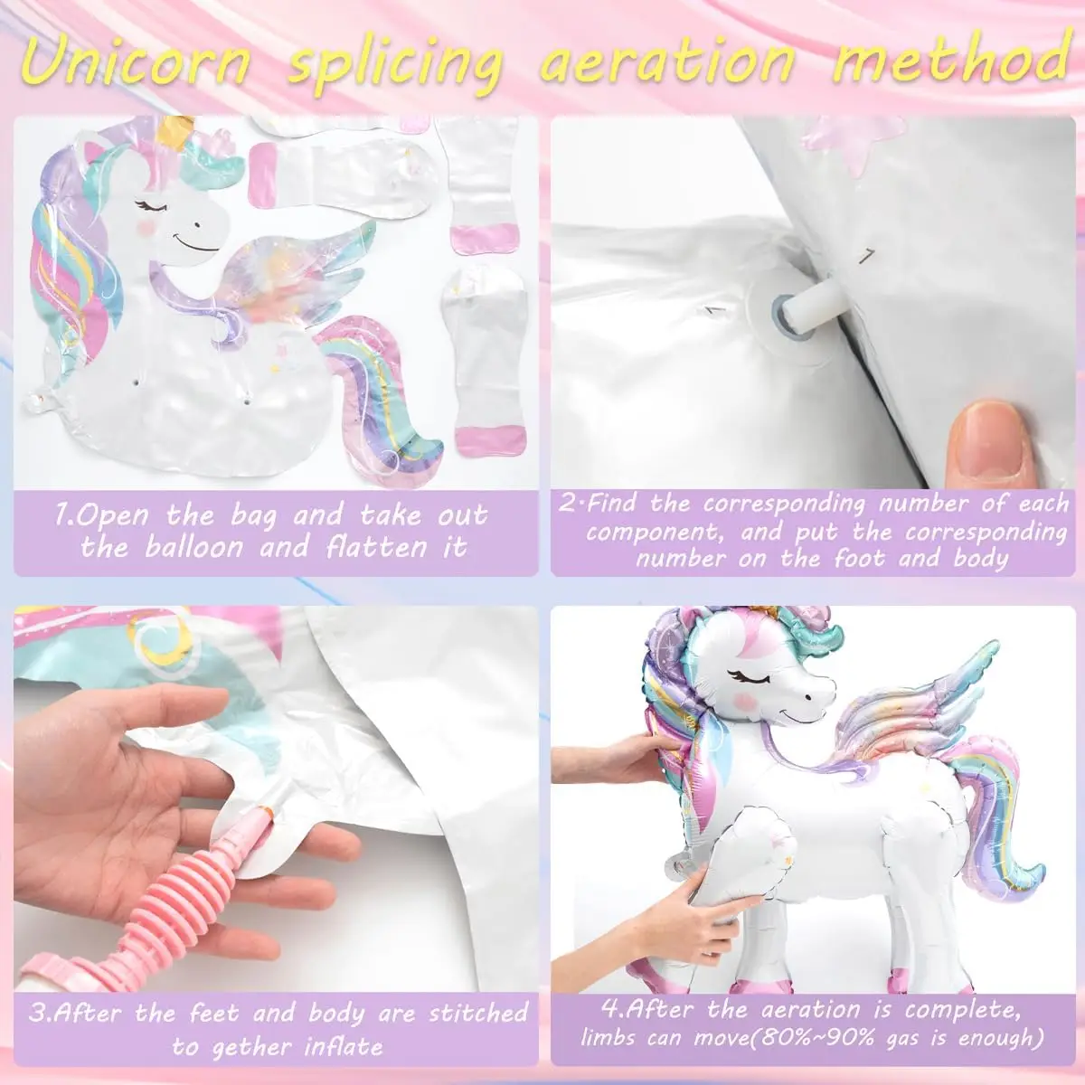 16pcs/set 4D assembled unicorn party decoration balloons suitable for birthdays, weddings, and the start of the school season