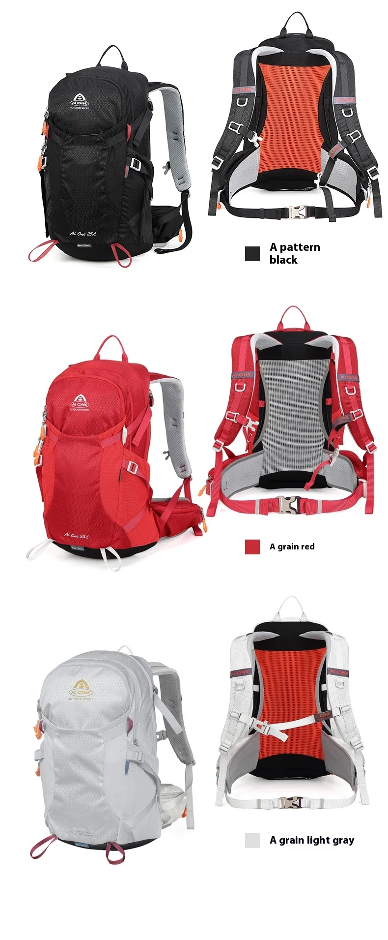 Classic Design Outdoor Backpack 25L Water Resistant Nylon External Frame Backpacking Camping Travelling Hiking Backpack