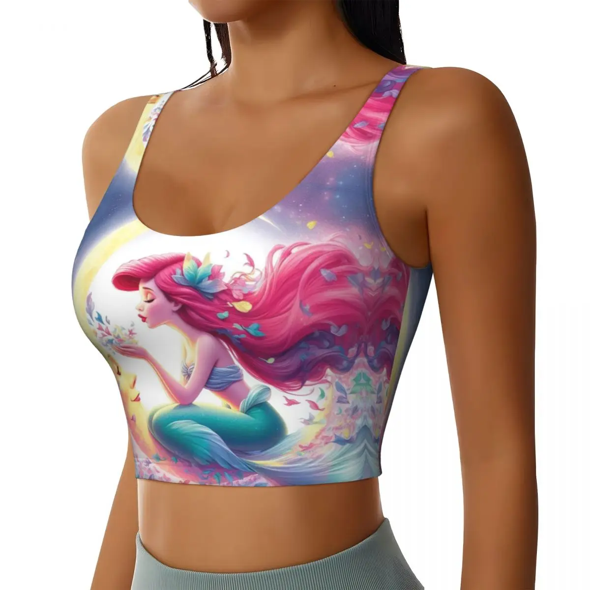 Custom Women's Ariel The Little Mermaid Artistic Sports Bras High Impact Gym Workout Running Crop Tank Tops