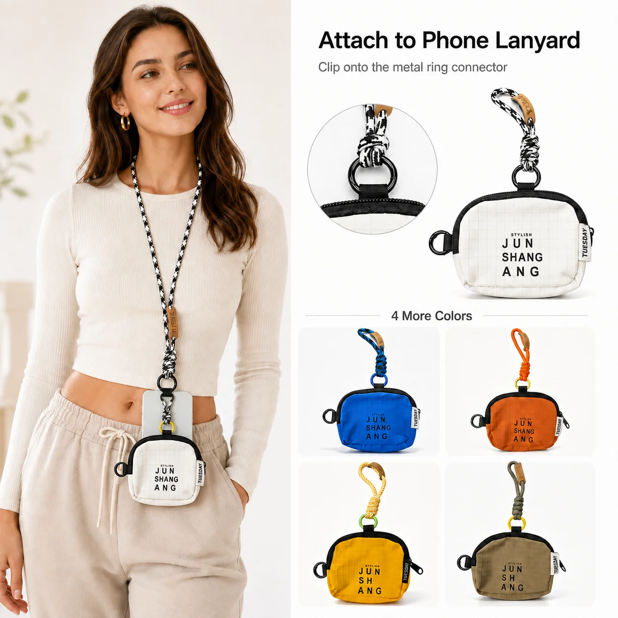 Bolsa para Auriculares de Tela Oxford Resistente, Mini Monedero, Cordón, Funda Antipérdida para Teléfono Móvil, Adorno para Exteriores