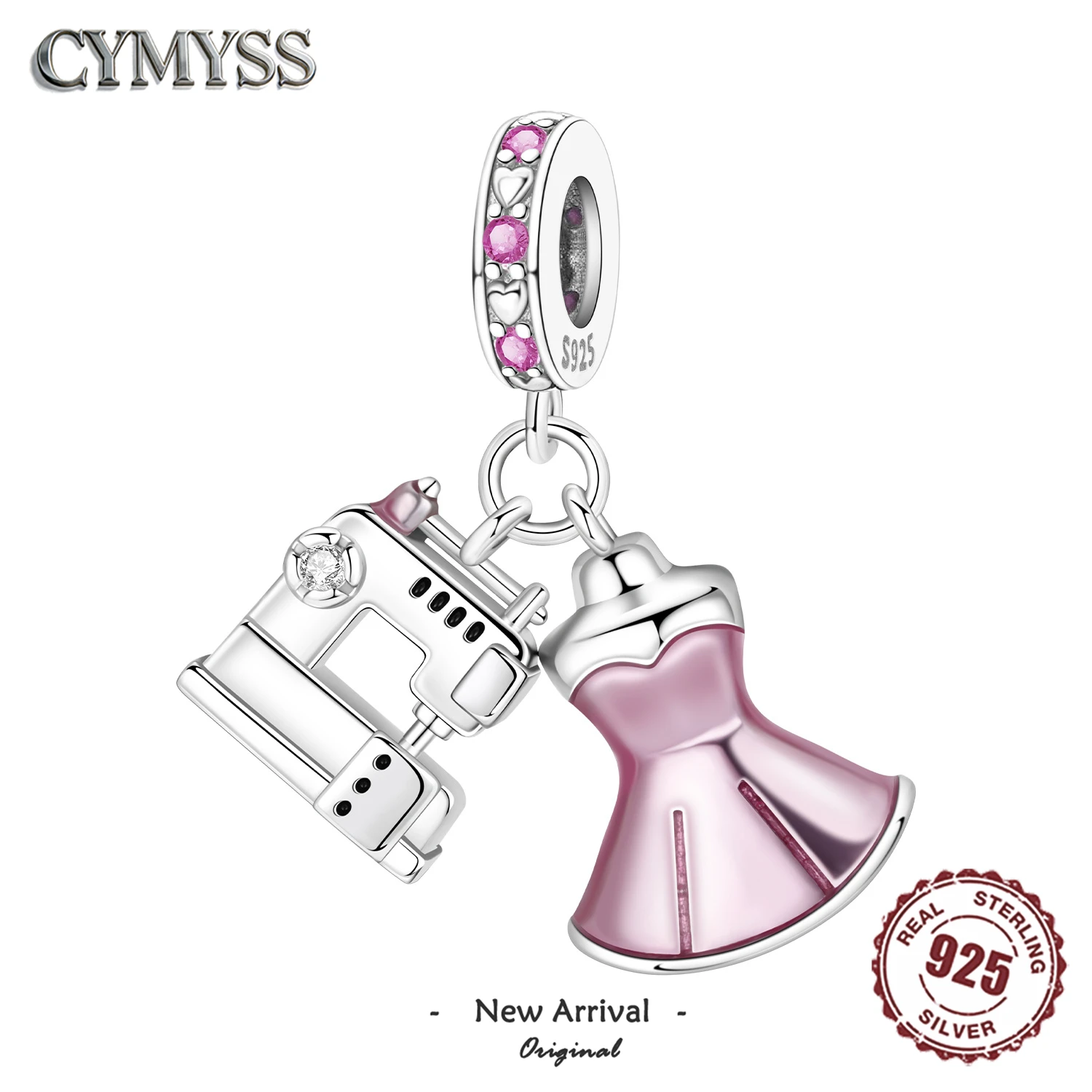 

Original 925 Sterling Silver Sewing Machine Pink Dress Pendant Birthday Party Gift for Women Bracelet Necklace DIY Beads Jewelry