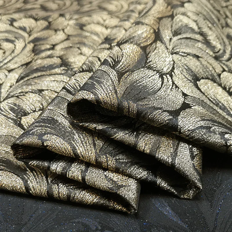 

Золотая линия парча жаккардовая ткань платье с перьями пальто модная ткань брендовый дизайн для шитья оптовая продажа материал по метрам