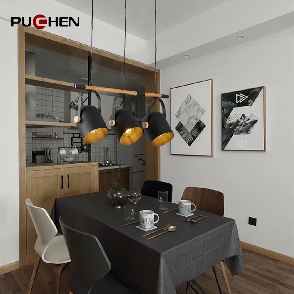 Puchen E27 Iron Chandelier Retro Pendant Light Kitchen Bedroom Lighting Fixtures Living Room Study Corridor Decorative Lights