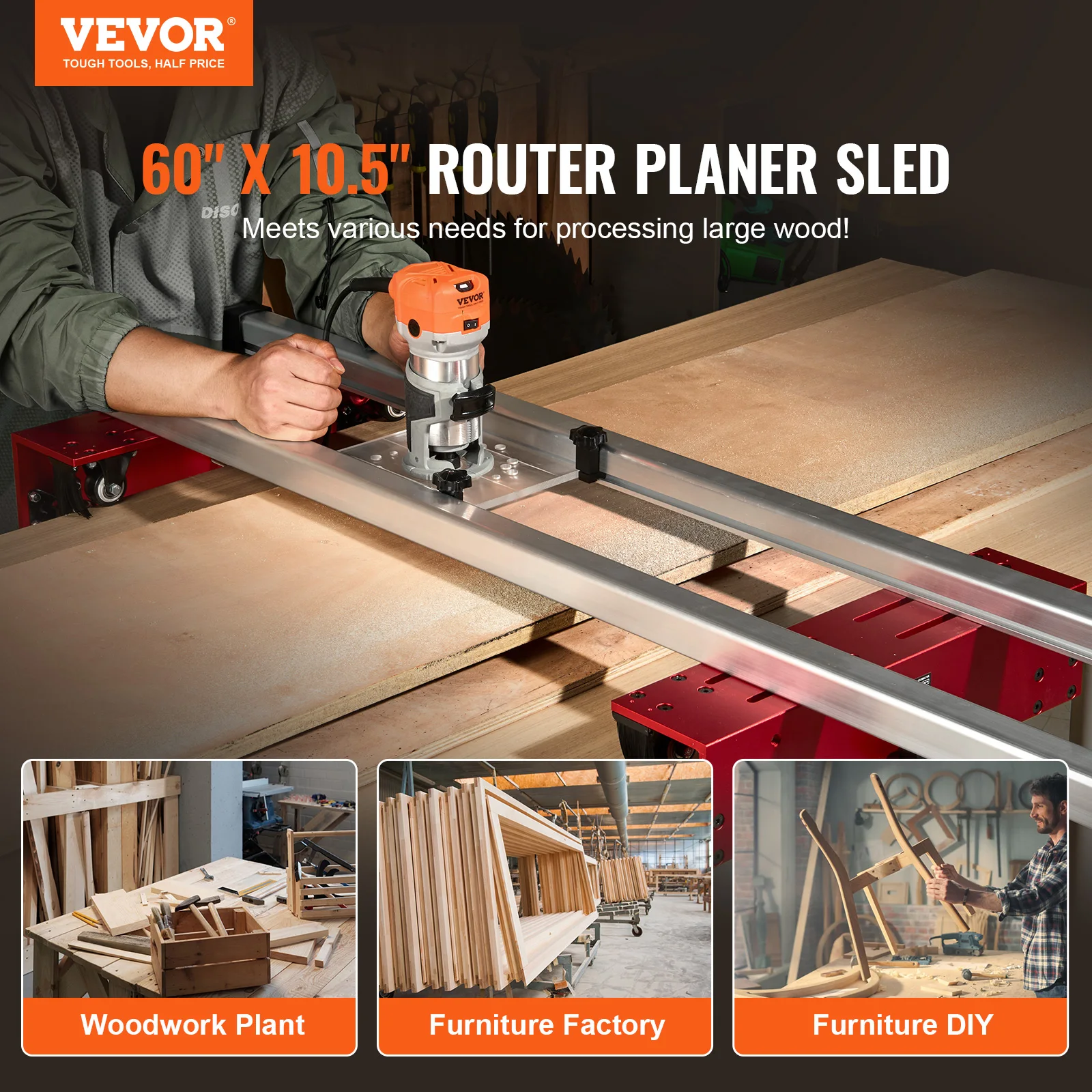 VEVOR Router Sled 60inches / 64inches Portable & Adjustable Slab Flattening Jig DIY Woodworking Router Sled for Wood Flattening