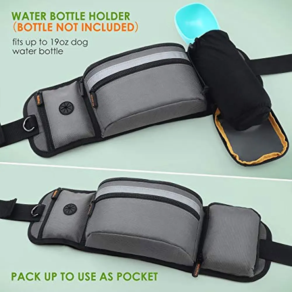 Dog Treat Bag Portable Dog Training Pouch with Hidden Water Bottle Holder Poop Bag Dispenser Waist Bags for Puppy Pet Items