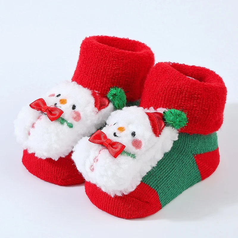 Newborn Baby Cute Plush Santa Claus Floor Socks Boys Girls Non-skid Socks Toddler Socks Cartoon Cotton Socks Christmas Gifts